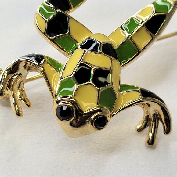 Leaping Enamelled Frog Brooch Pin - Picture 3 of 9